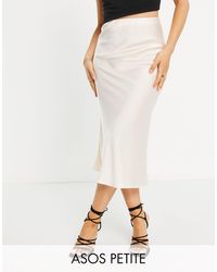 ASOS Asos Design Petite Satin Bias Slip Midi Skirt - White