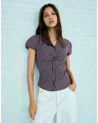 Bershka - Short Sleeve Poplin Shirt With Bow - Lyst