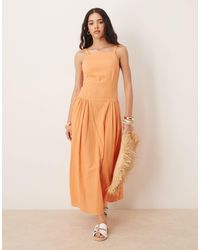 ASOS - Robe mi-longue à encolure carrée et taille basse - papaye - Lyst