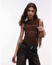 TOPSHOP - Gerimpelde Top Van Jersey Met Rechte Hals - Lyst