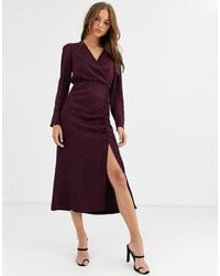 warehouse velvet embellished wrap dress