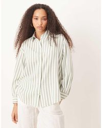 Stradivarius - Camicia A Maniche Lunghe Effetto Lino Chiaro A Righe - Lyst