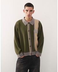 Reclaimed (vintage) - Knit Collared Cardigan With Collegiate Detailing - Lyst