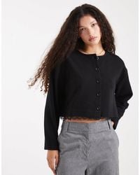 Miss Selfridge - Soft Rib Button Through Cardigan With Lace Trim - Lyst
