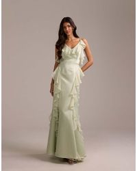 ASOS - Bridesmaids Satin Chiffon Ruffle Maxi Dress With Godet Skirt - Lyst