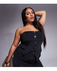 ASOS - Top De Estilo Bandage Con Escote Palabra De Honor Y Detalle De Botones Dorados De Asos Design Curve (Parte De Un Conjunto) - Lyst