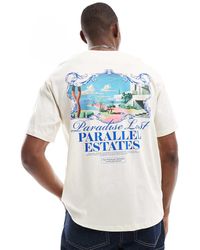Jack & Jones - Camiseta Color Crema Extragrande Con Estampado De Paisaje En La Espalda De -Blanco - Lyst
