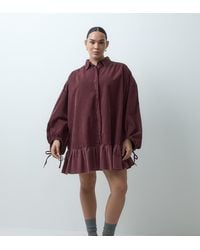 ASOS - Asos Design Curve Hybrid Cord Mini Shirt Dress With Balloon Sleeves And Voile Hem - Lyst