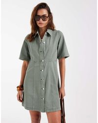 Vero Moda - Button Front Fit And Flare Denim Mini Dress - Lyst
