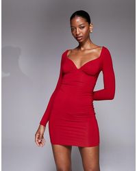 Oh Polly - Sana Sweetheart Plunge Neck Long Sleeve Mini Dress - Lyst