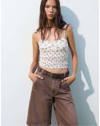 Pull&Bear - Top Met Bandjes En Bloemenprint - Lyst