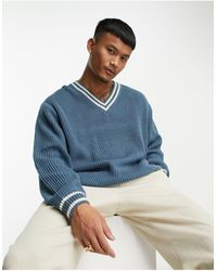 ASOS Fisherman Rib Cricket Sweater - Blue