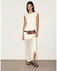 Pull&Bear - Robe midi ajustée en dentelle beige - Lyst