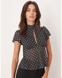 ASOS - Floaty Mesh Flutter Sleeve Top With Tie Back Detail - Lyst