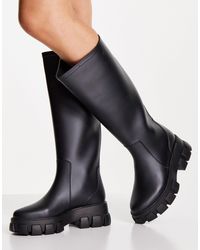 ASOS Gracie - stivali da pioggia al ginocchio neri con suola spessa - Nero