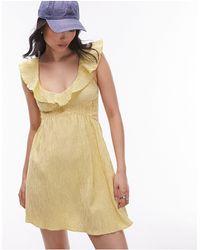 TOPSHOP - Textured Mini Shirred Ruffle Strap Dress - Lyst