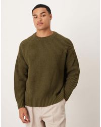 ASOS - Pull oversize côtelé en maille mélange laine tissu épais - kaki chiné - Lyst
