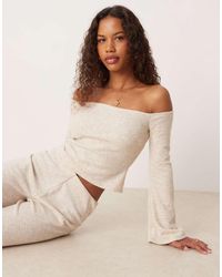 ASOS - Brushed Rib Bardot Top With Flare Sleeves - Lyst