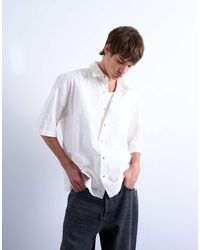 TOPMAN - Camisa Color Crudo De Manga Corta Y Corte Cuadrado De Tejido Texturizado De -Neutro - Lyst