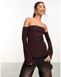 ASOS - Long Sleeve Bardot Top With Split Hem - Lyst