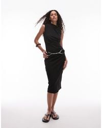 Mango - Robe mi-longue sans manches à col montant - Lyst