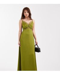 Only Petite - Satin Feel Maxi Dress With Lace Detail - Lyst