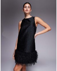New Look - Faux Feather Trim Jacquard Mini Dress - Lyst