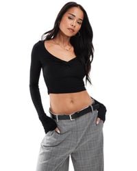 Stradivarius - Str Long Sleeve V Neck Top - Lyst