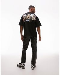 TOPMAN - Camiseta negra extragrande con bordado "roma" en el pecho y la espalda - Lyst