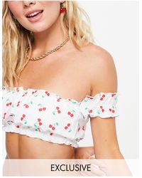 Daisy Street Bandeau Bikini Top With Ruffle Edge - White