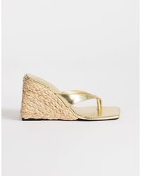 TOPSHOP - Naomi Raffia Wedge Toe Loop Mule Sandals - Lyst
