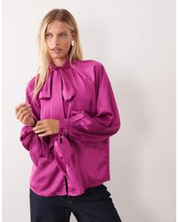 ASOS - Satin Tie Neck Button Down Blouse - Lyst