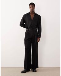 ASOS - Smart Loose Leg Trousers With Double Pleats And Satin Waistband - Lyst