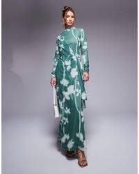 ASOS - Maxi-Jurk Met Lange Mouwen, Overslag Met Strikdetail En Hoge Hals - Lyst