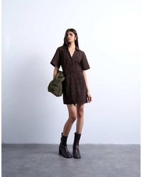 TOPSHOP - Real Suede Open Collar Mini Shirt Dress - Lyst