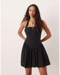 Pimkie - Square Halter Neck Drop Pleat Waist Cotton Mini Dress - Lyst