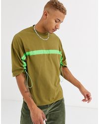 ASOS Oversized T-shirt With Half Sleeve And Neon Drawcord - Green