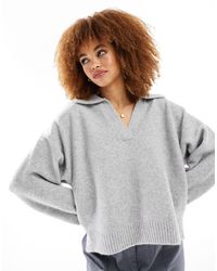 Monki - Long Sleeve Collar Polo Knitted Sweater - Lyst
