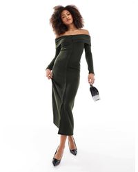 ASOS - Long Sleeve Button Down Turn Over Bardot Midi Dress - Lyst