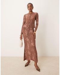 ASOS - Falda Larga Marrón De Corte Sirena Con Diseño Flocado De Malla De (Parte De Un Conjunto) - Lyst
