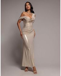 Goddiva - Cowl One Shoulder Foil Maxi Dress - Lyst