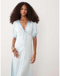 Miss Selfridge - Satin Lace Trim Button Through Maxi Dress - Lyst