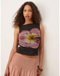 ASOS - Floral Placement Slash Neck Mesh Top - Lyst