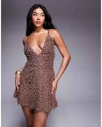 ASOS - Textured Fluffy Halter Neck Mini Dress - Lyst