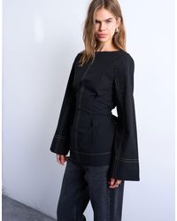 TOPSHOP - Long Sleeve Tie Waist Top - Lyst