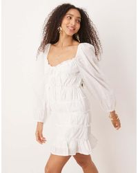 Gina Tricot - Long Sleeve Sweetheart Neck Broderie Anglais Mini Dress - Lyst