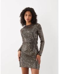 New Look - Knot Front Long Sleeve Sequin Mini Dress - Lyst