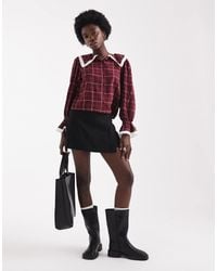 Wednesday's Girl - Collar Detail Grid Check Blouse - Lyst