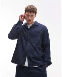 TOPMAN - Camisa Azul A Cuadros De Manga Larga De Tejido De Grosor Medio De - Lyst