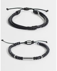 ASOS - 3er-pack schwarze armband mit perlen und zugband-kettenarmband - Lyst